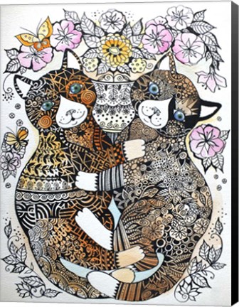 Framed 2 Garden Cats Print