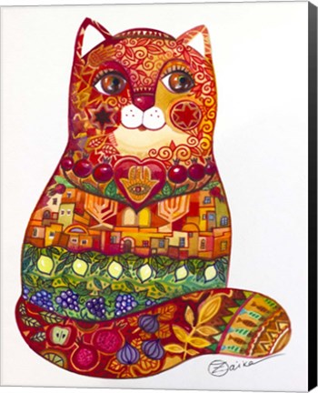 Framed Judaica Folk Cat Print