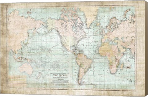 Framed World Map Vintage 1913 Print