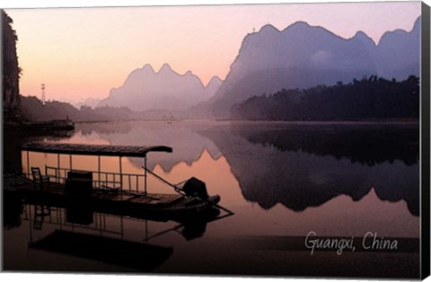 Framed Vintage Boat on River in Guangxi Province, China, Asia Print