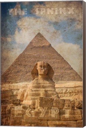 Framed Vintage Great Sphinx of Giza, Pyramids, Egypt, Africa Print