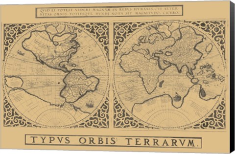 Framed Mercator&#39;s World Map, 1524 Print