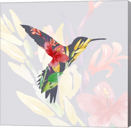 Framed Grey Floral Hummingbird Print