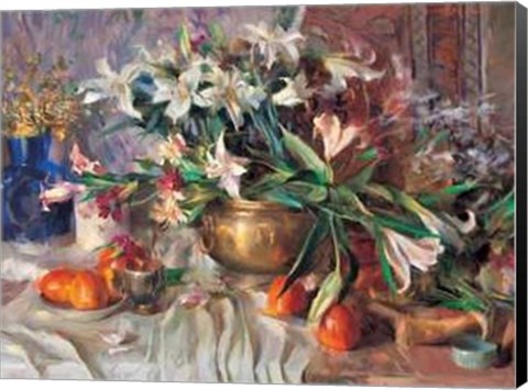 Framed Quang Ho - Lilies and Persimmons Size 35.5x27.5 Print