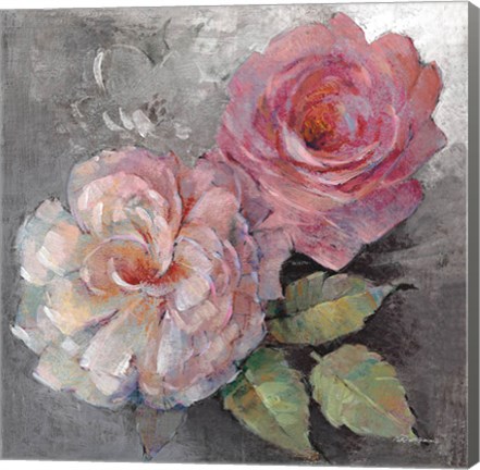 Framed Roses on Gray I Print