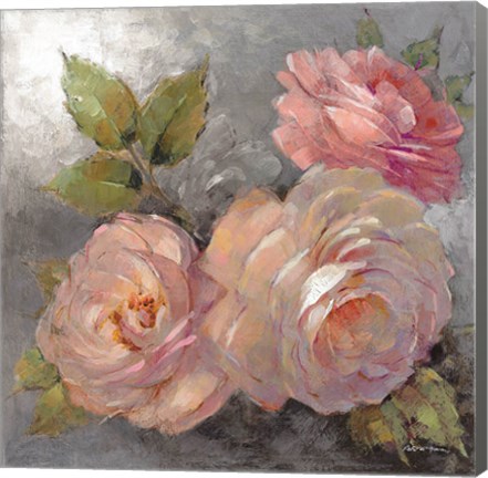 Framed Roses on Gray II Print