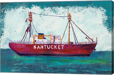 Framed Nantucket Lightship Blue Green Print