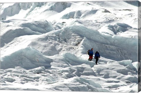 Framed Climbers Return to Base Camp from Khumbu Icefall climbing, Mt Everest Print