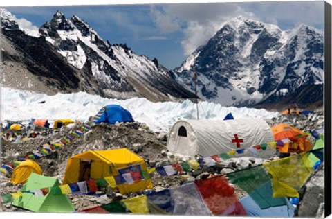 Framed Tents of Mountaineers Scattered along Khumbu Glacier, Base Camp, Mt Everest Print