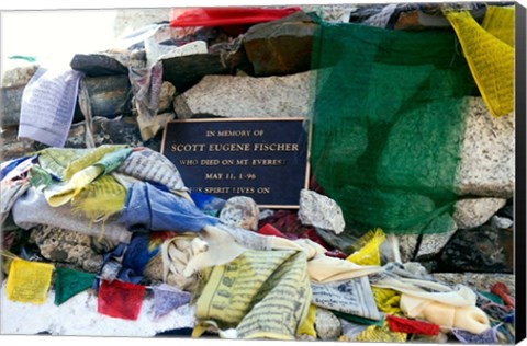 Framed Chorten with in prayer flags, Mt Everest, Nepal Print