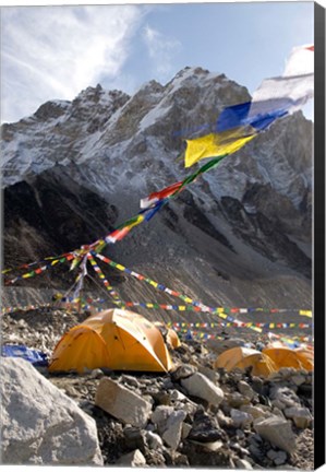 Framed Tents of mountaineers along Khumbu Glacier, Mt Everest, Nepal Print