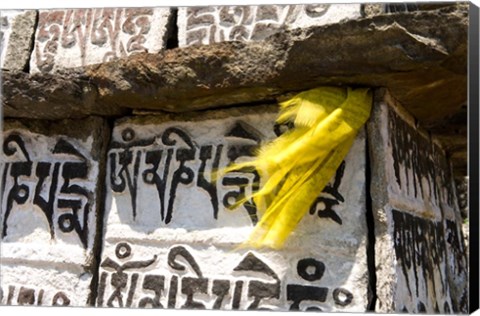 Framed Prayer flag and Mani Stones, Buddhist Mantras, Khumbu, Nepal Print