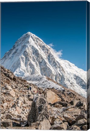 Framed Trekkers on a trail with Mt Pumori in background Print