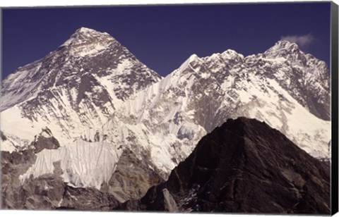 Framed Mt. Everest seen from Gokyo Valley, Sagarnatha National Park, Nepal. Print