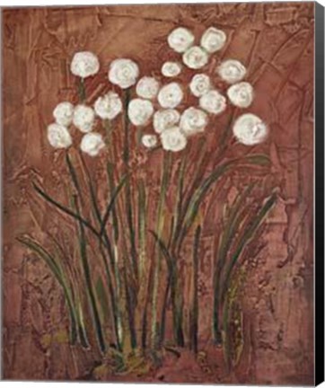 Framed White Flowers on Red I Print