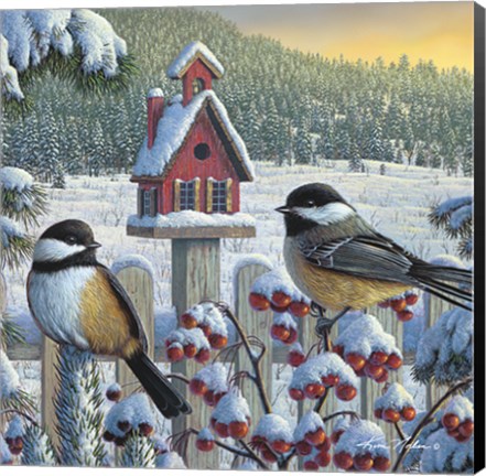 Framed Winter Chickadees Print