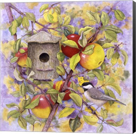 Framed Chickadee &amp; Apples Print