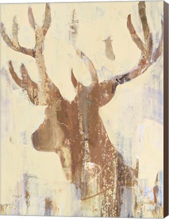 Framed Golden Antlers II Neutral Grey Print