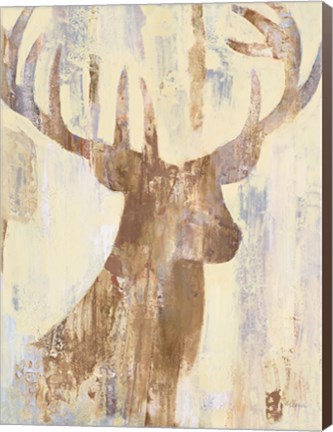 Framed Golden Antlers I Neutral Grey Print