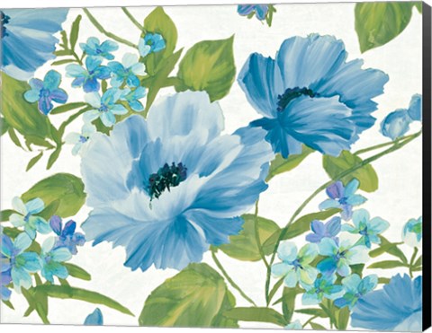 Framed Summer Poppies Blue Print