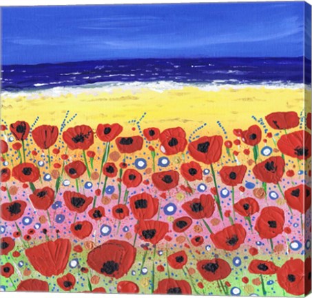 Framed Poppies by the Beach Print
