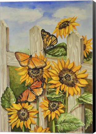 Framed Painted Ladies &amp; Morning Glories Print