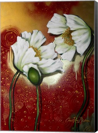 Framed White Poppies on Red Print