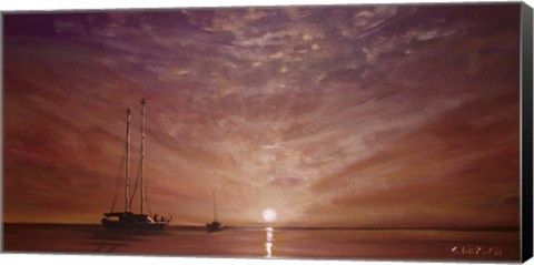 Framed Purple Sunset Boating Print
