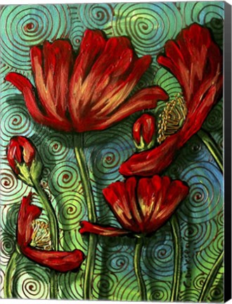 Framed Red Poppies &amp; Swirls Print