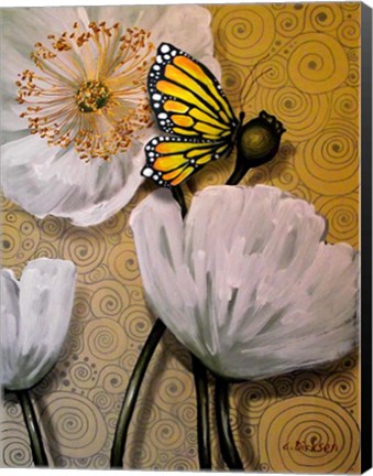 Framed White Poppy with Butterfly Print
