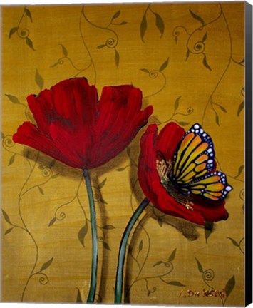 Framed Red Poppies With Yellow Butterfly Print