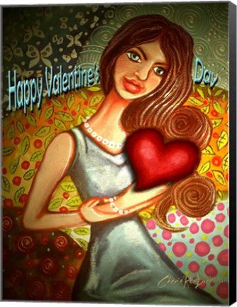Framed Valentines Day Woman with Heart Print