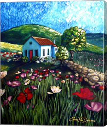Framed Poppy Field Cottage Print