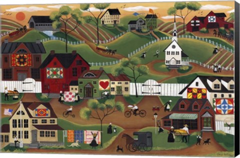 Framed Amish Quilt Village Print