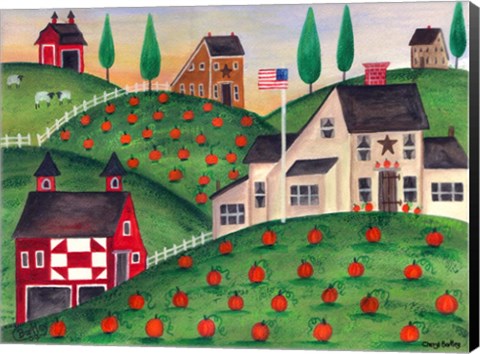 Framed Pumpkin Red Barn Folk Art Print