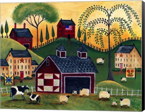 Framed Sunrise Red Quilt Barn Print
