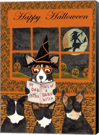 Framed Halloween Tail of Dogie Witch Print