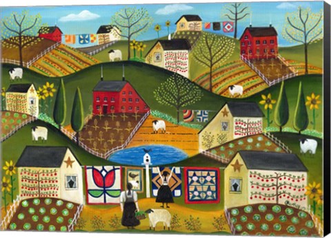 Framed Country Garden Folk Art Quilts Print