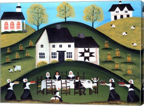 Framed Pilgrim Thanksgiving Dinner Print
