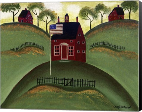Framed Red School House Barn Print