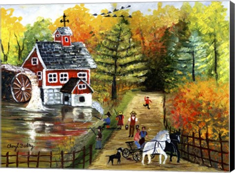 Framed Fishing by the Old Grist Mill Print