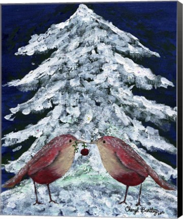 Framed Love Birds in Snow Print