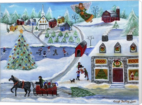 Framed Old Stone Inn at Christmas Time Print