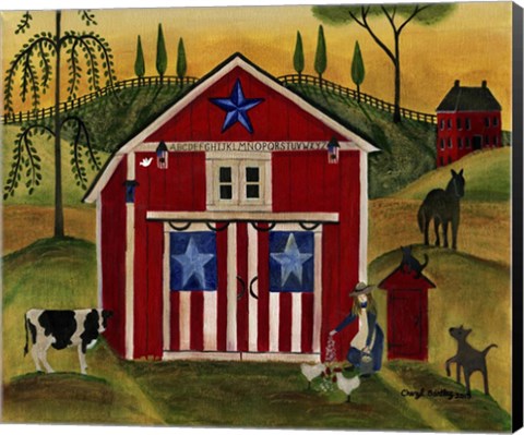 Framed Sunrise Red White Blue Barn Lang Print