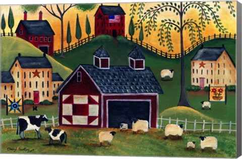 Framed Sunrise Red Quilt Barn Print