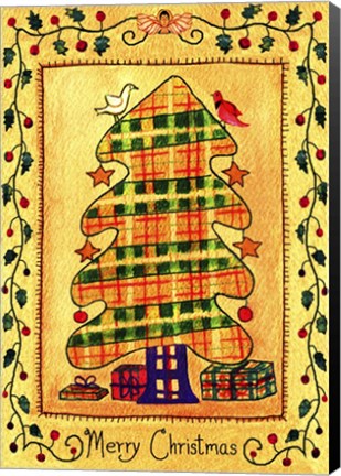 Framed Merry Christmas Birds Tree Print