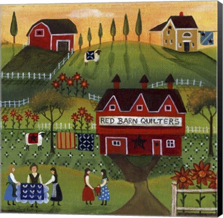 Framed Red Barn Quilters Print