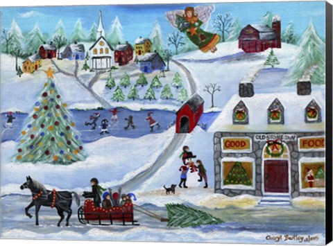 Framed Old Stone Inn at Christmas Time Print