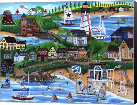 Framed Old New England Seaside 4th of July Celebration Print