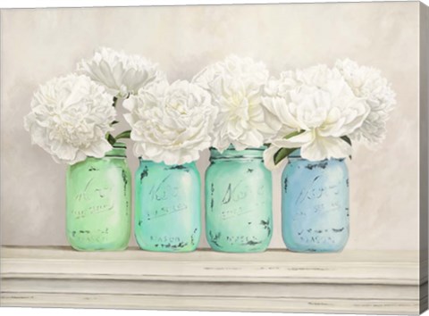 Framed Peonies in Mason Jars Print